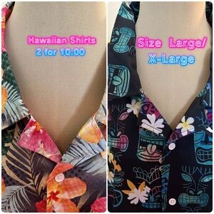 NWT Amscan 2 Button up Men's L/XL Short Sleeve Tiki Hawaiian Luau Shirts